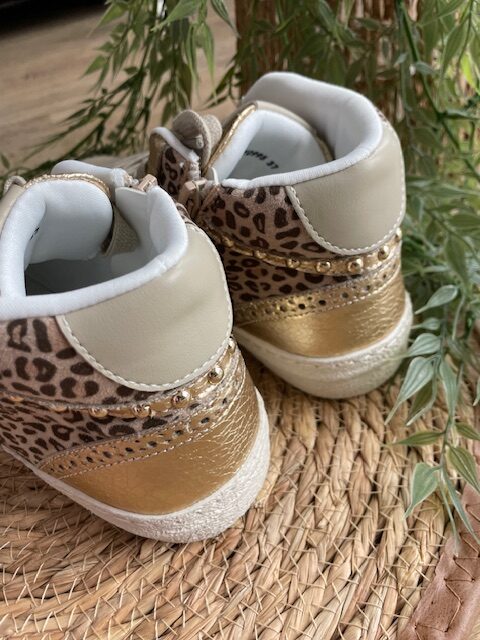 Baskets montantes imprimé léopard et doré – Image 2