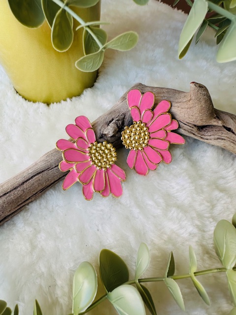 Boucles d'oreilles fleur rose acier inoxydable – Image 2