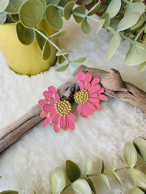 Boucles d'oreilles fleur rose acier inoxydable