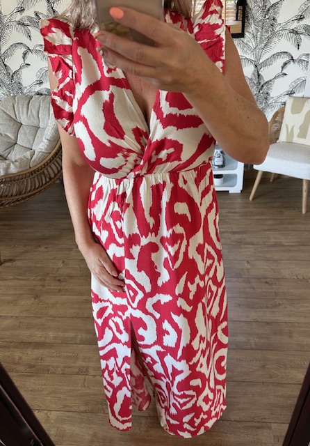 Robe longue fluide imprimée terracotta et blanche