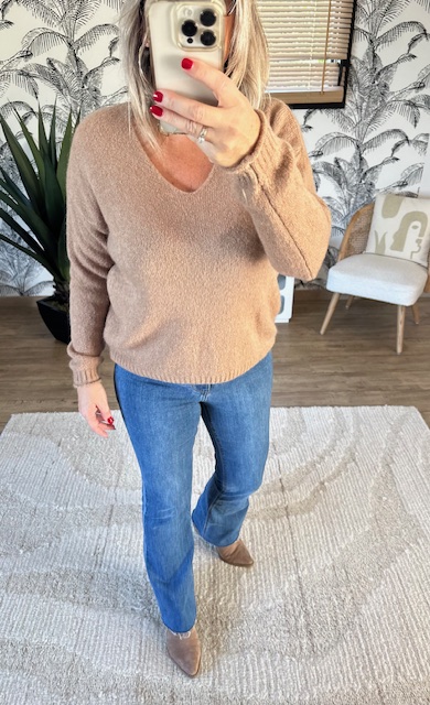 Pull camel col v femme