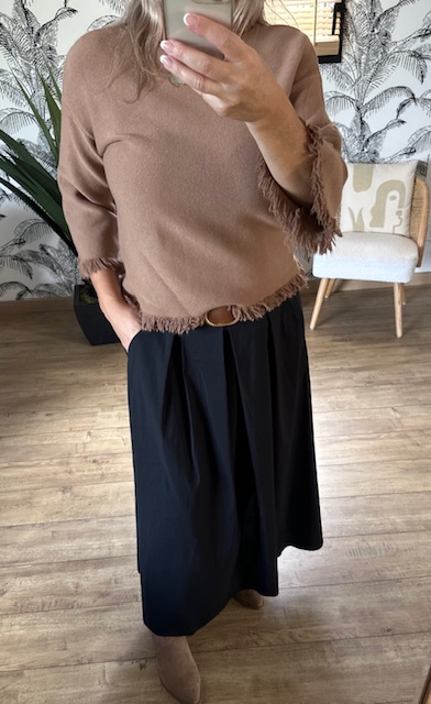 Pull marron à franges