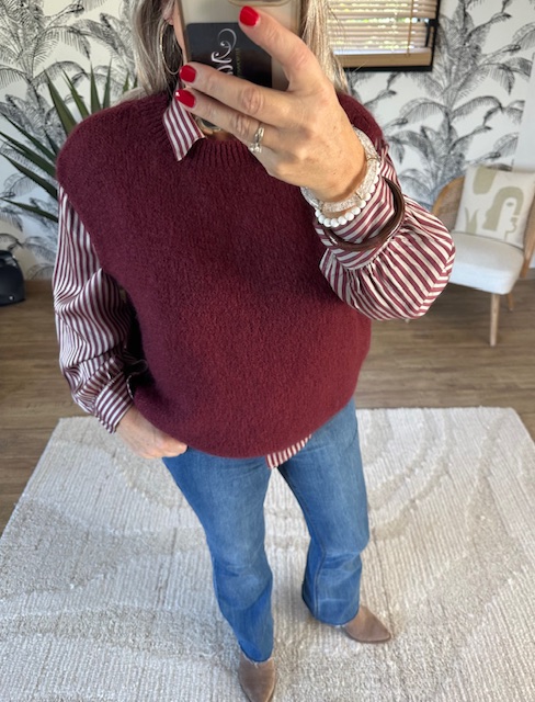 Pull sans manches bordeaux – Image 2