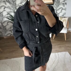 Robe chemise en jean noir