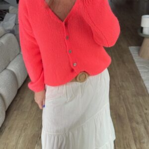Gilet Tout Doux Manches Longues corail fluo