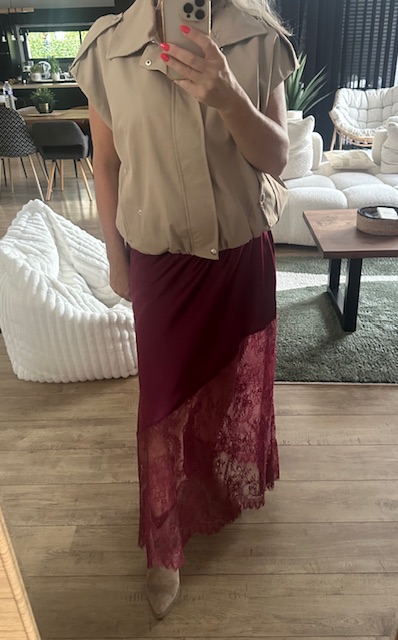 Jupe longue bordeaux dentelle femme